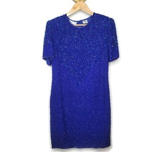 Night vogue 80s shiney beaded sequin formal dress size medium. 100% silk